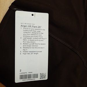 Brand new Lululemon HR Align 25 size 2